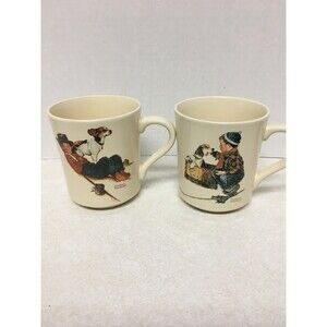 1984 Set Of 2 Mugs A Boy and His Dog Four Seasons Collection By Norman Rockwell